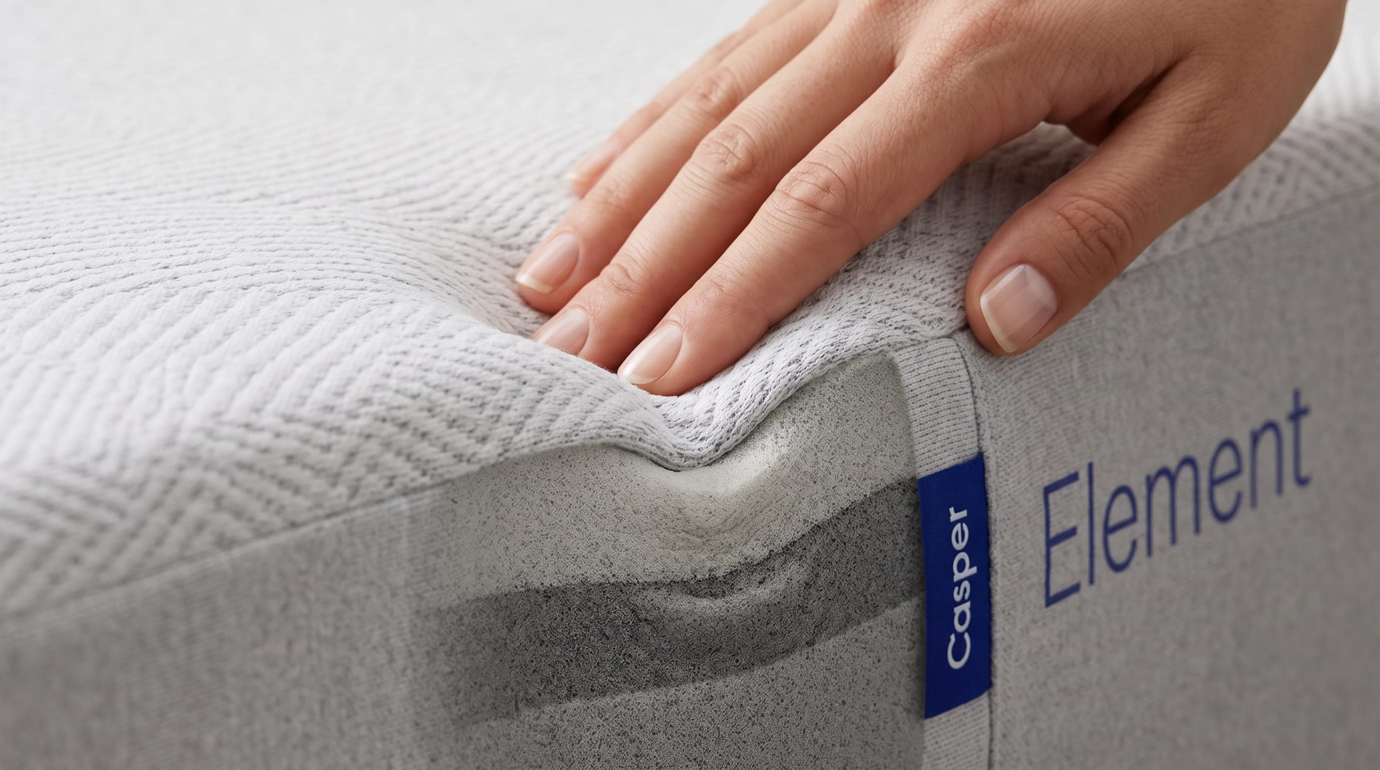 Cover detail on the Casper Element Mattress: fabric, stitching and how it feels against the skin.