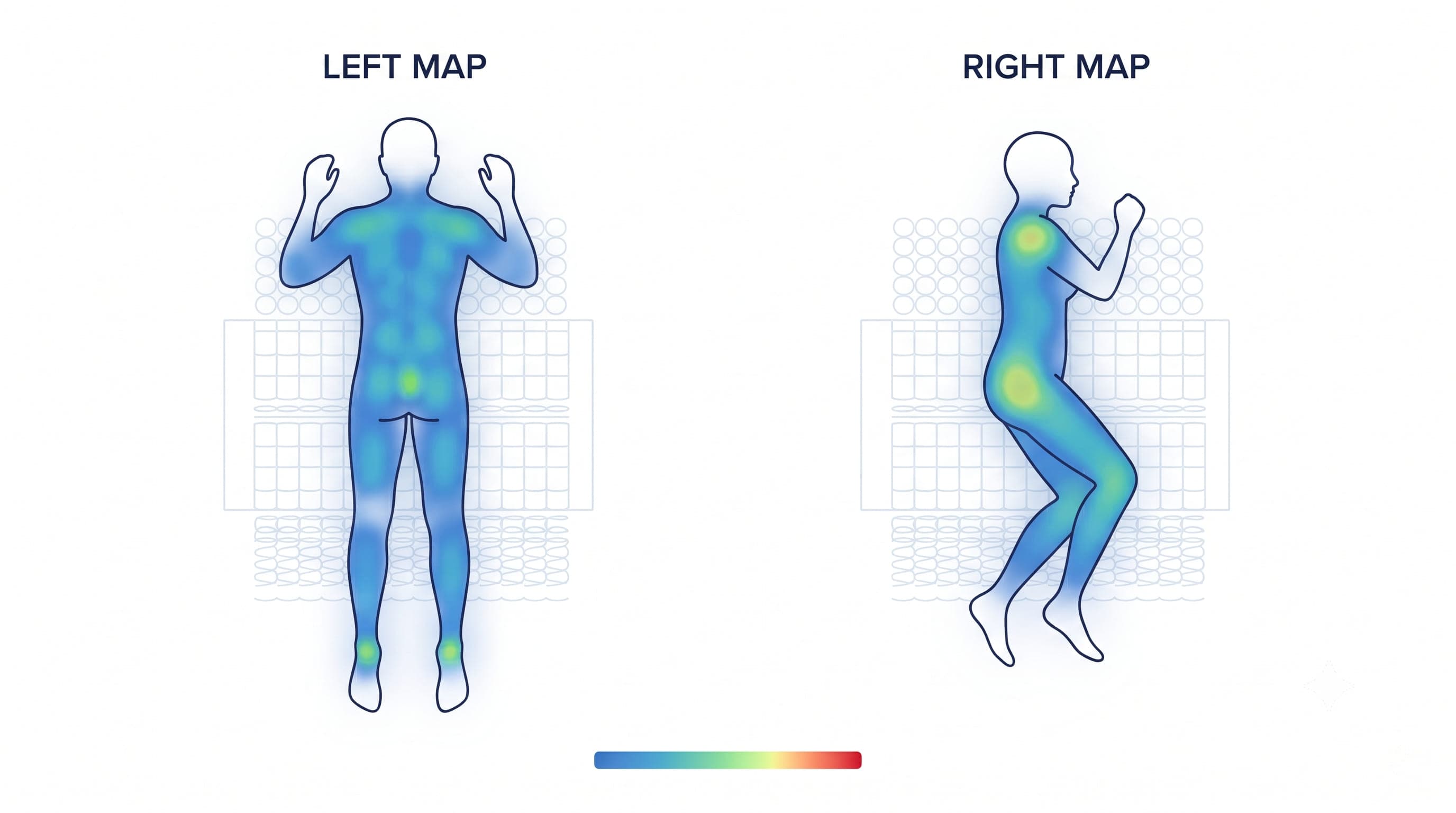 Illustrative pressure map of back and side sleepers on a latex hybrid mattress