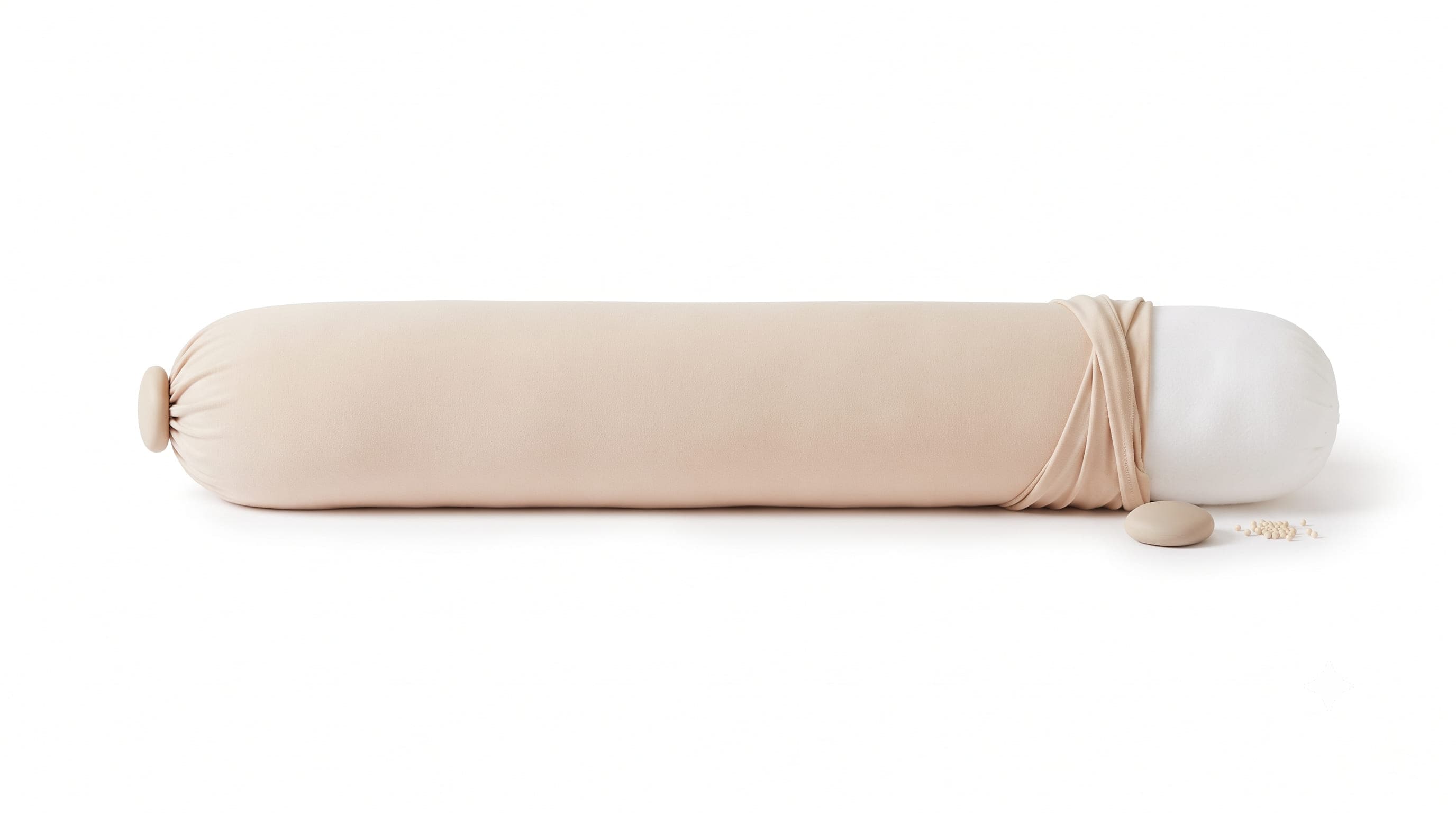 bbhugme pregnancy pillow with the cover pulled back to show the bead-filled inner pillow