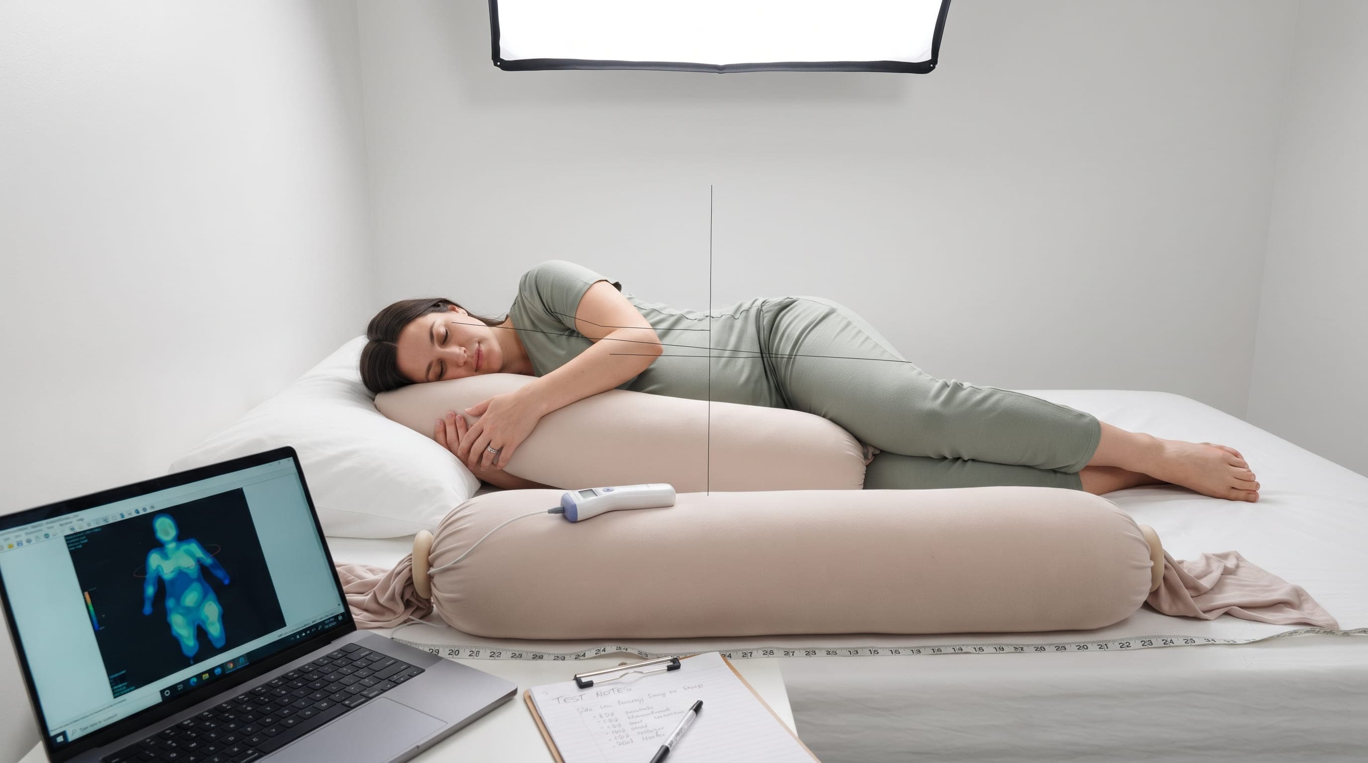 Testing setup for the bbhugme pregnancy pillow