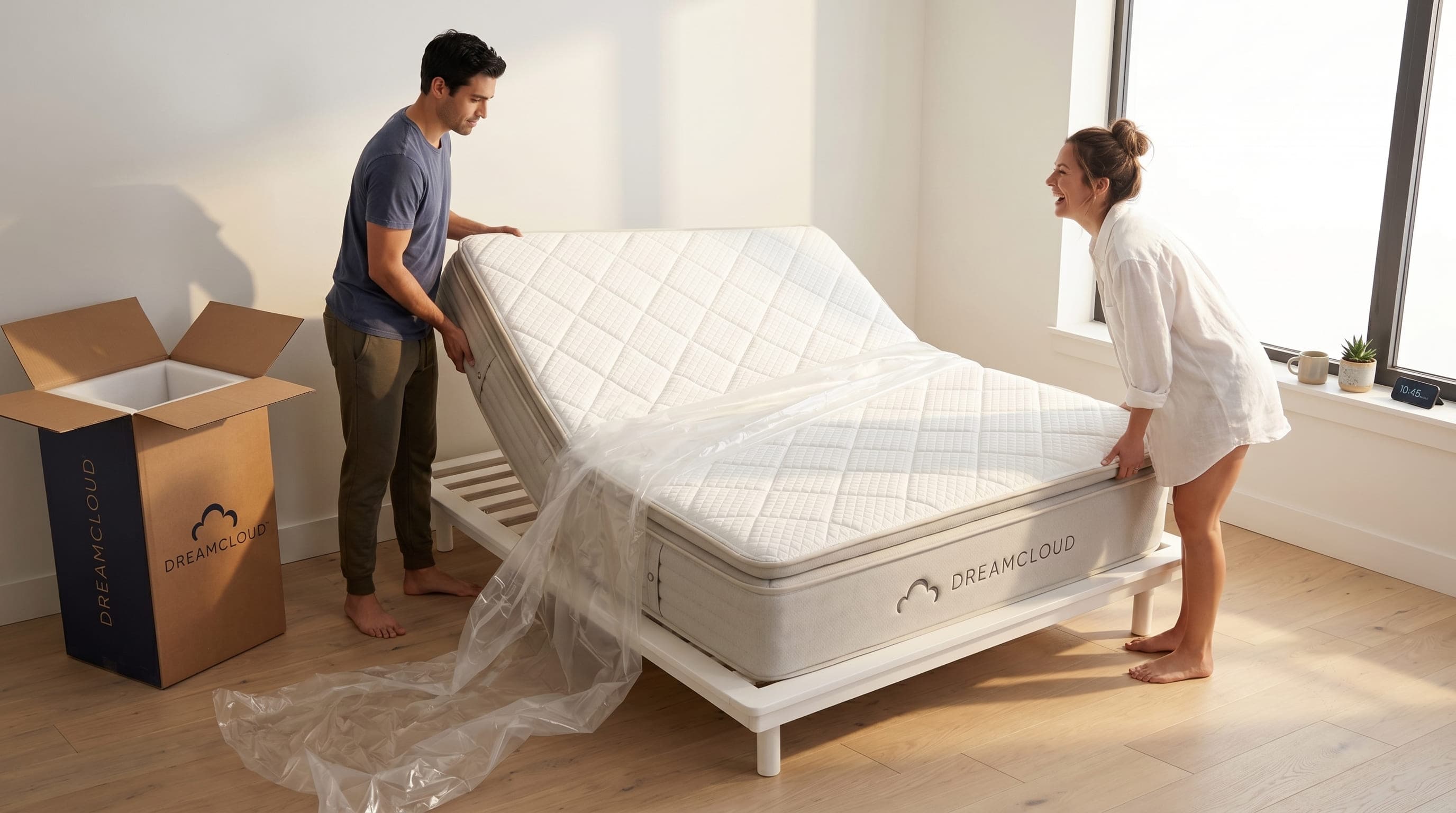 Setting up the DreamCloud Classic Mattress: unboxing, expansion and the made bed.