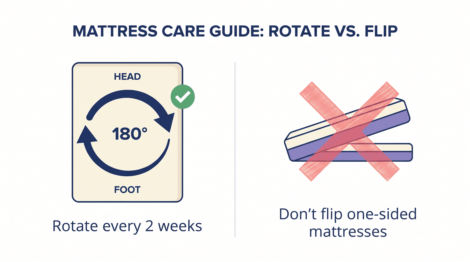 Diagram showing a mattress rotated 180 degrees head-to-foot on its frame, rather than flipped over