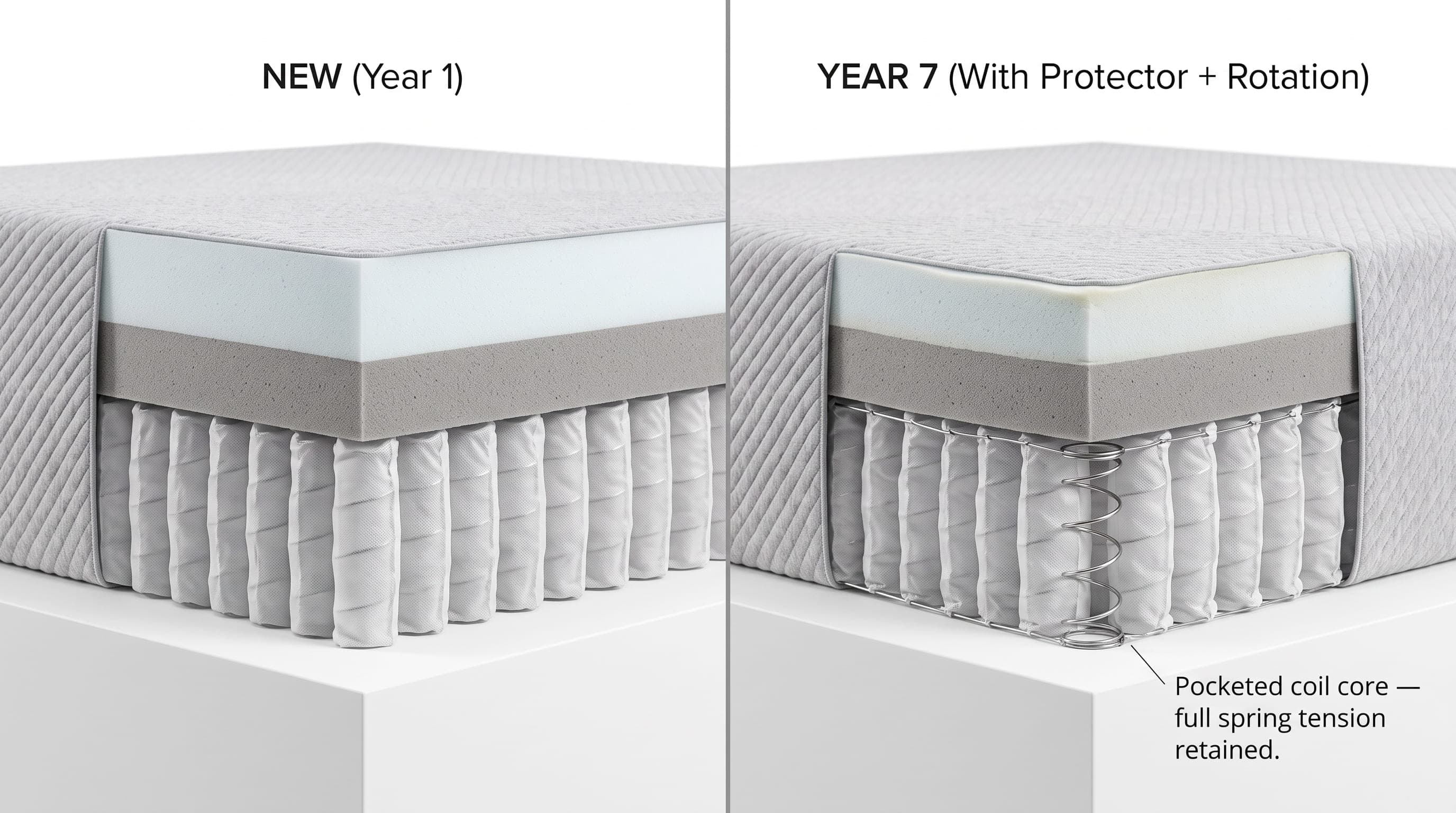 Durability: what to check for sagging and body impressions over time.
