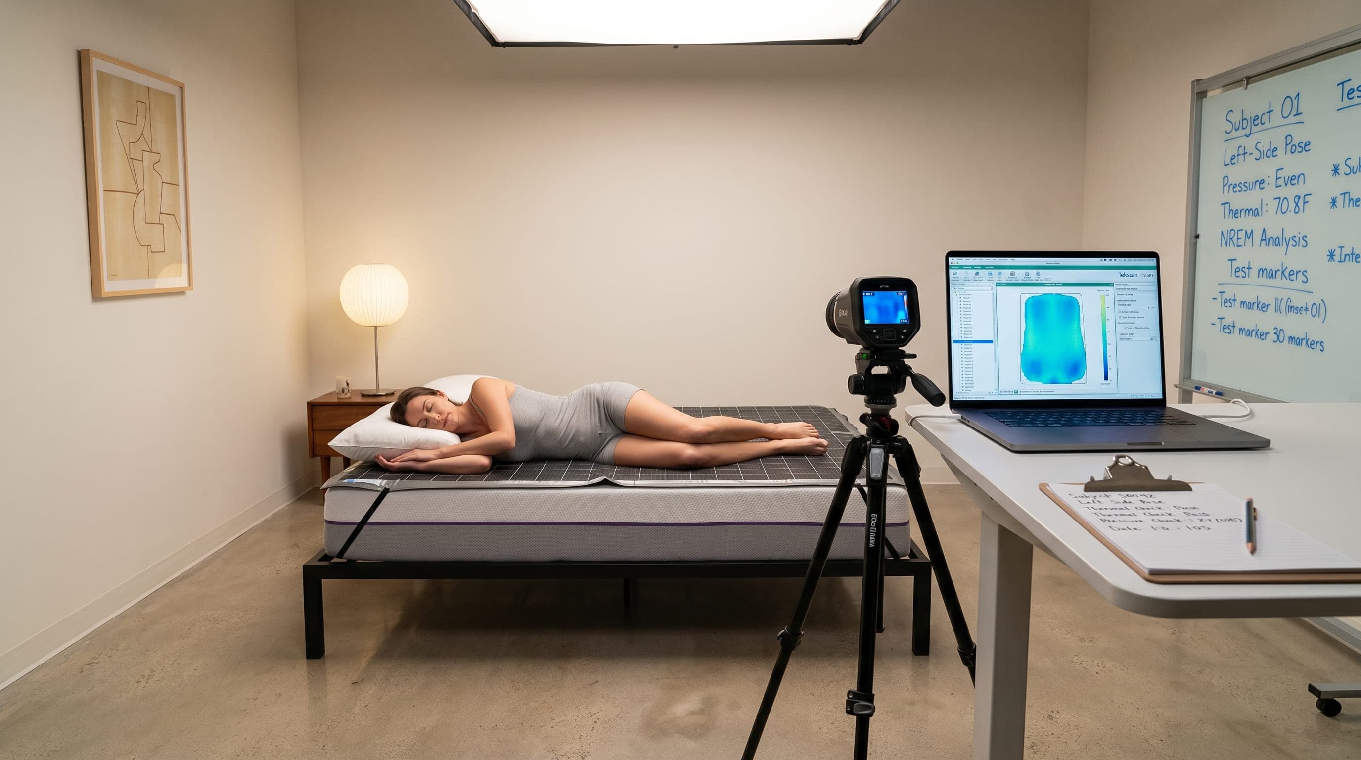 How we evaluate the Purple Original Mattress: pressure, temperature and support checked across back, side and stomach positions.