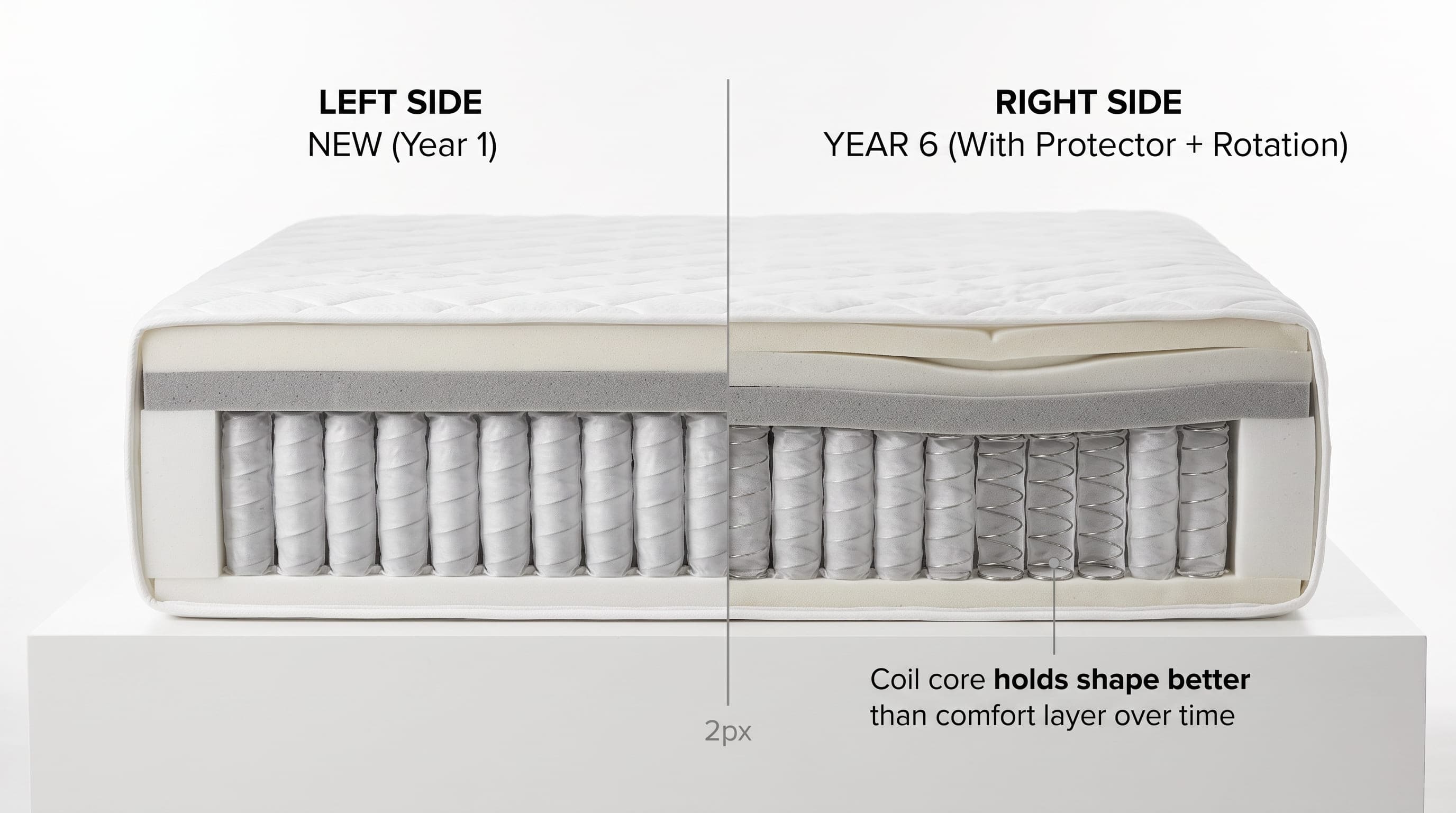 Durability: what to check for sagging and body impressions over time.