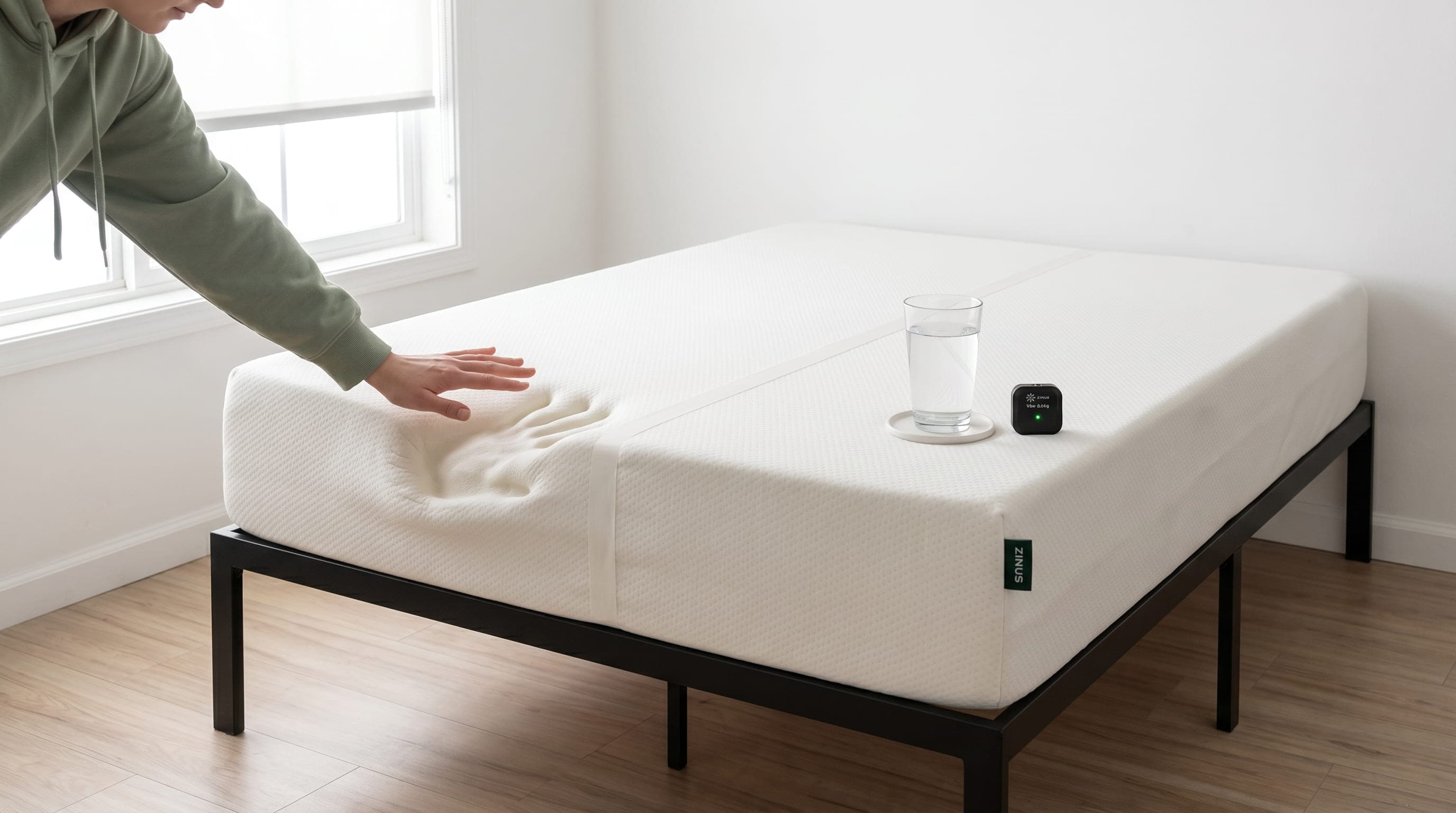 Motion transfer: how much one sleeper's movement reaches the other side of the Zinus 12″ Green Tea.